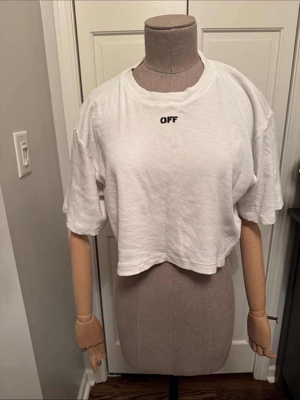 Off-White White Cropped Boxy Tee with 'OFF' Chest Embroidery